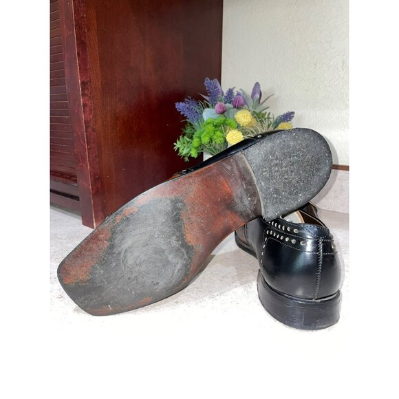 Vintage Handmade Two-Tone Leather Studded Monk Strap Dress Shoes Black & Brown - Picture 5 of 11